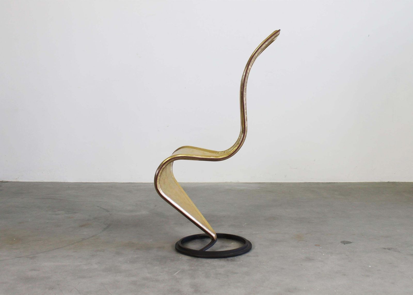 Tom Dixon S Chair In Gold Leather And Metal Structure By Cappellini 2000s photo buy