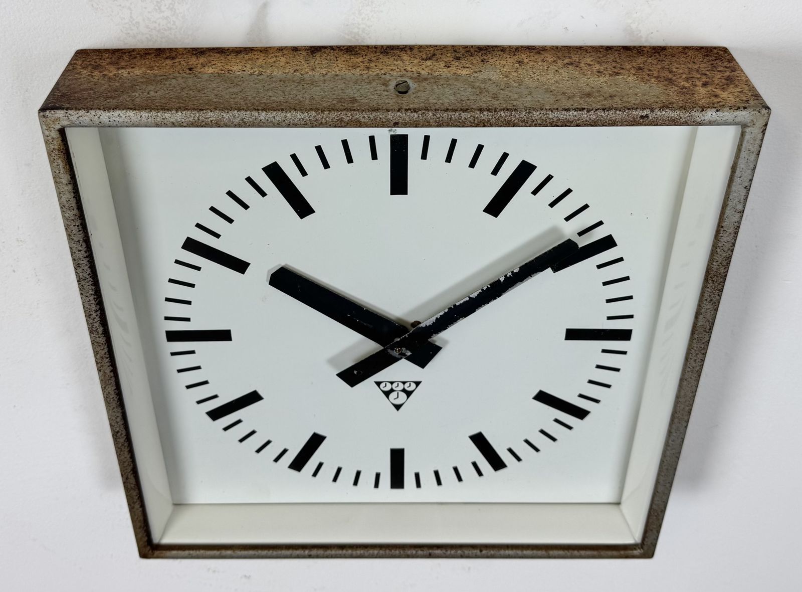 Grey Rusty Industrial Square Wall Clock From Pragotron, 1970s photo for sale