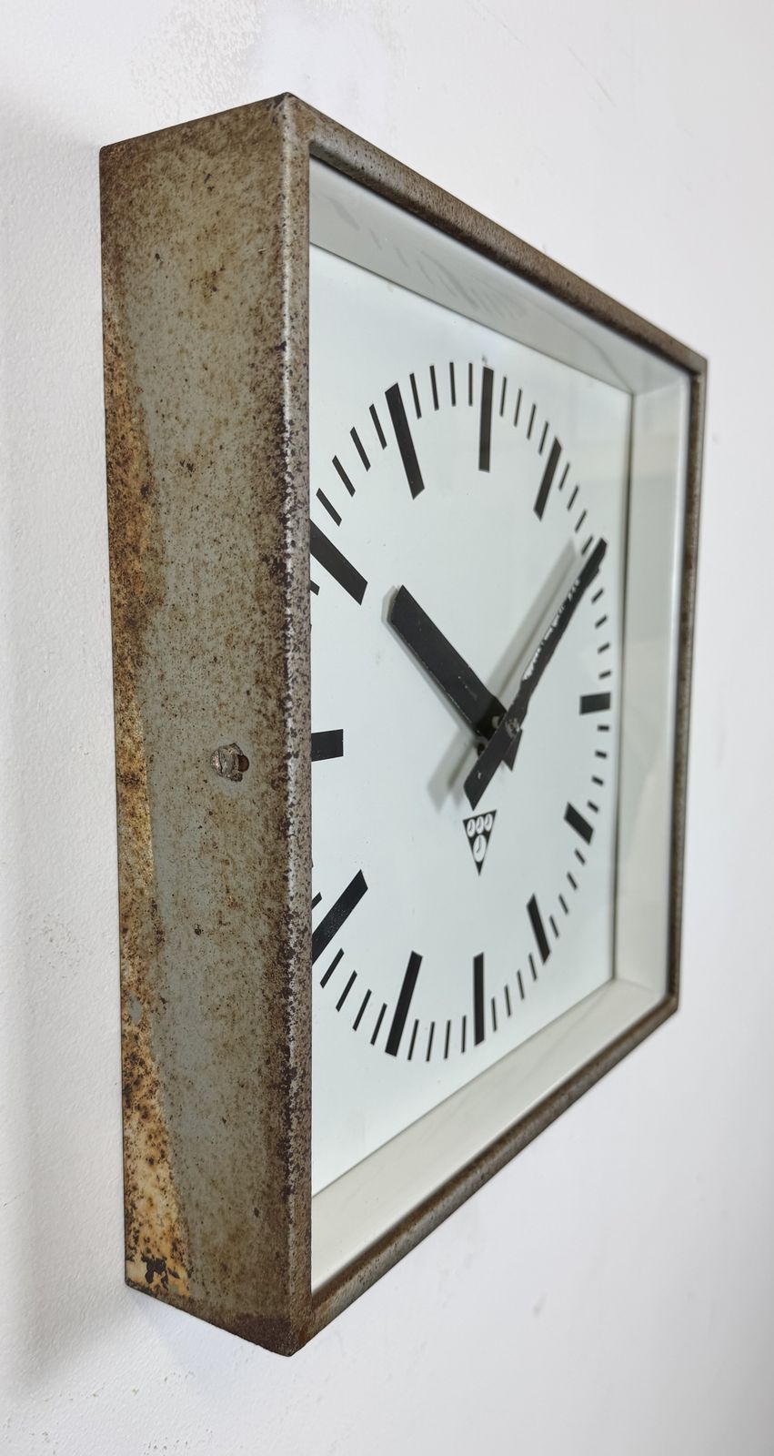 Grey Rusty Industrial Square Wall Clock From Pragotron, 1970s photo vinterior