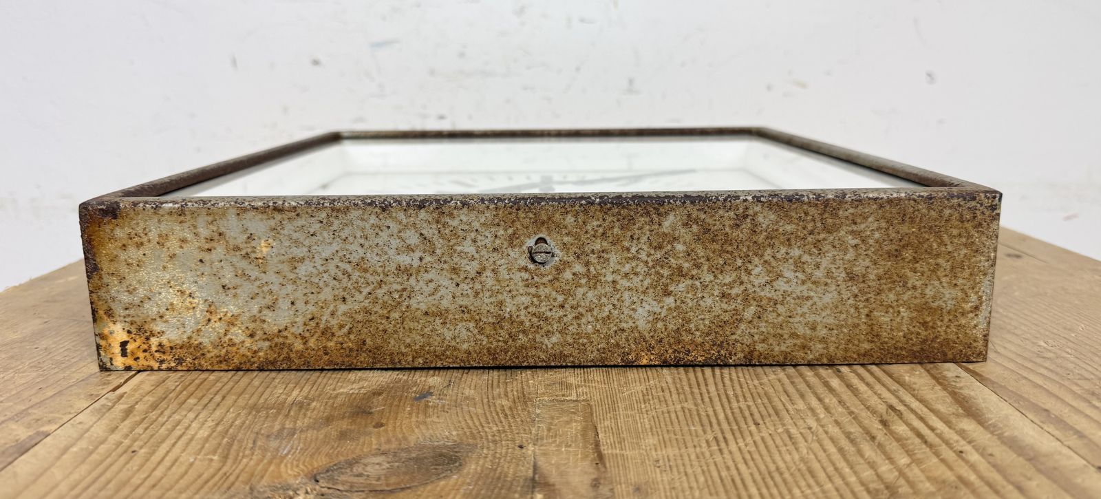 photo buy Grey Rusty Industrial Square Wall Clock From Pragotron, 1970s