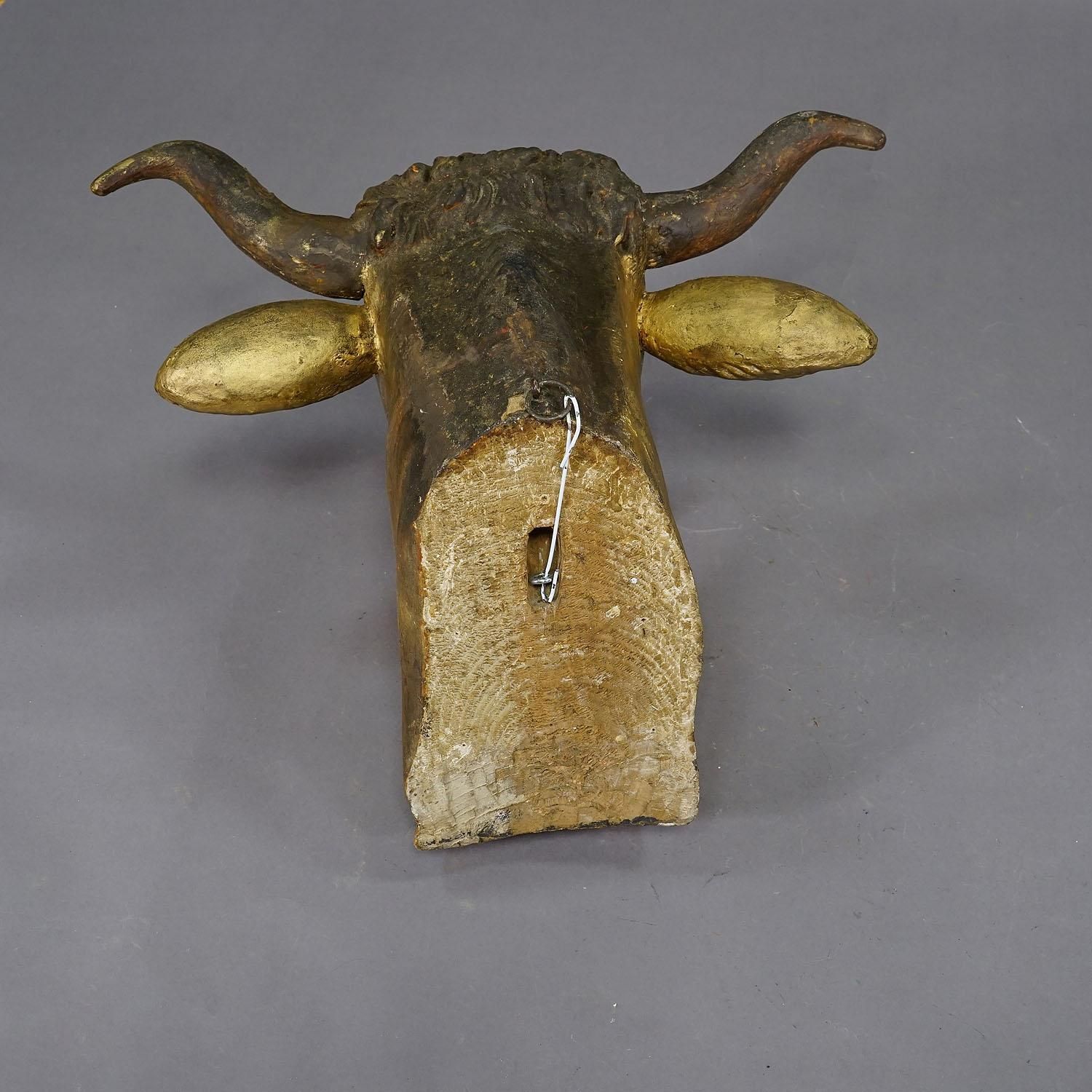 Antique Wooden Carved Gilded Bull's Head Ca. 1840s photo buy