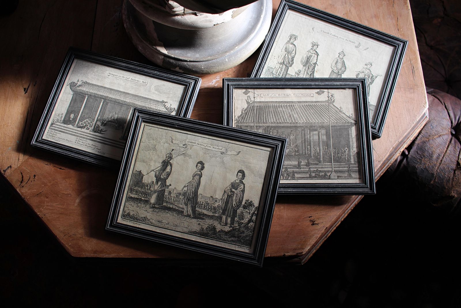 18th Century Ethnographic Interest Asian Natives & Temples Framed Engravings photo furniture