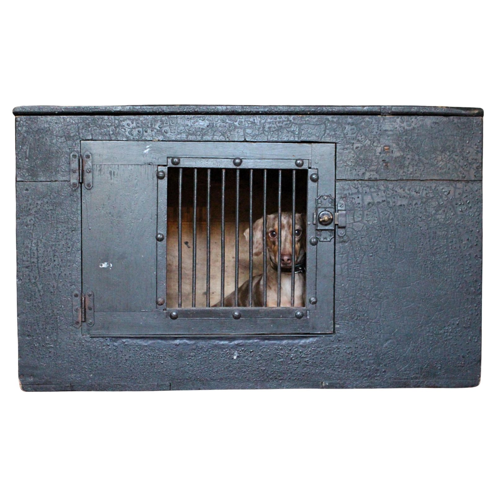 Early 19th C Georgian Original Painted Green Pitch Pine Dog Box Bed Crate