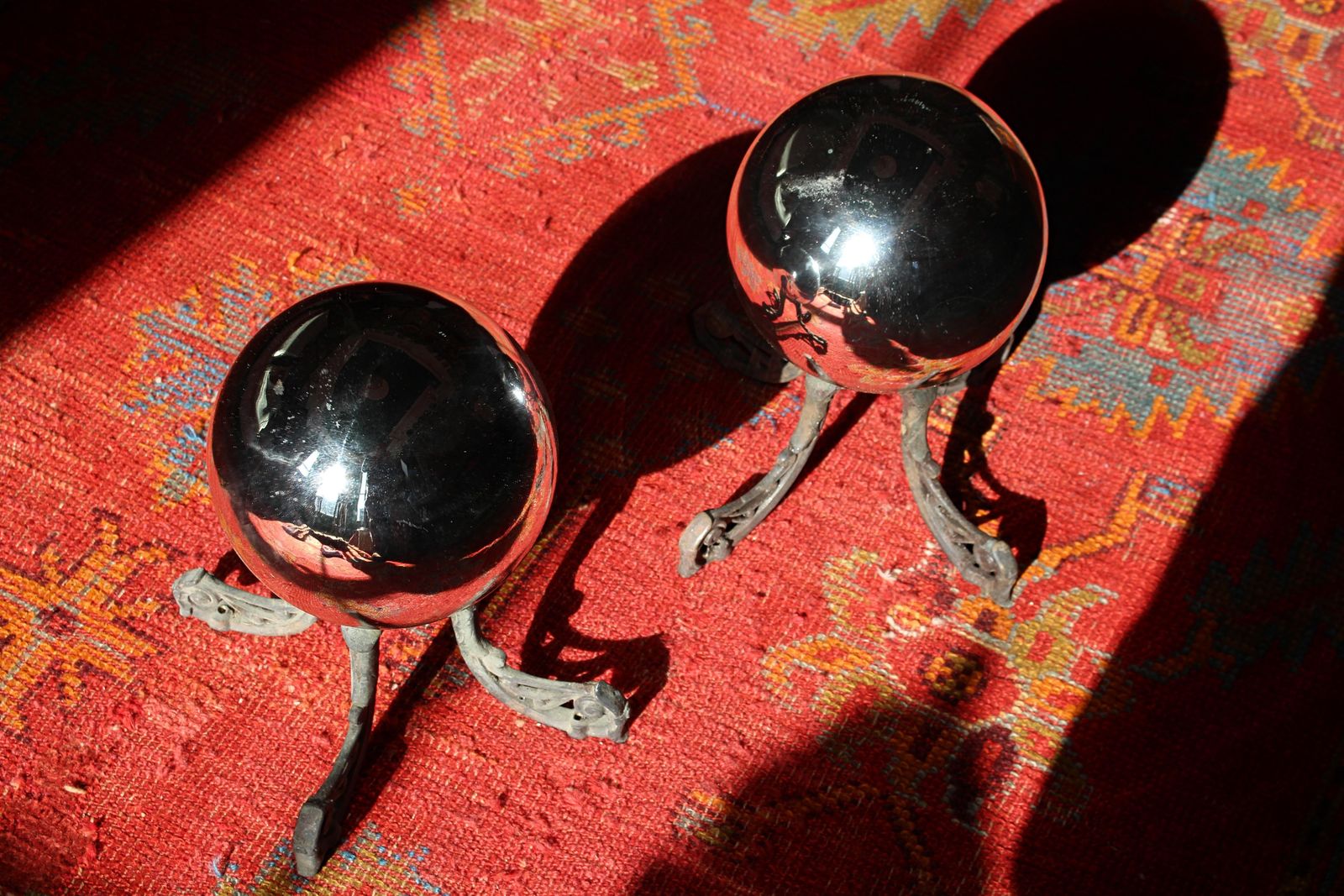 Early 20th Century Pair Of Mirror Witches Balls On Bronze Stands photo furniture