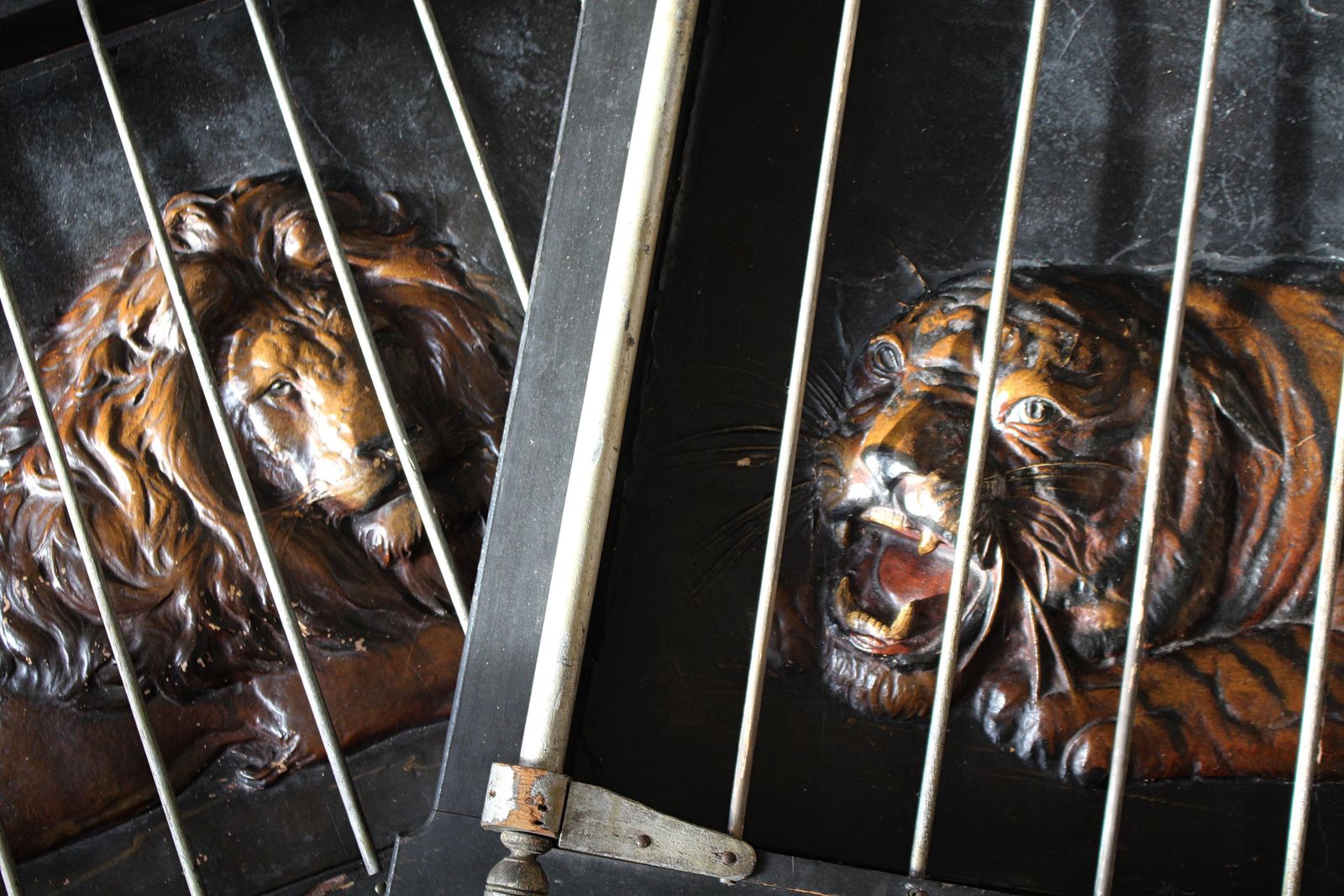 photo buy Circa 1900 American Ringling Brothers Circus Fairground Cart Panels Tiger & Lion