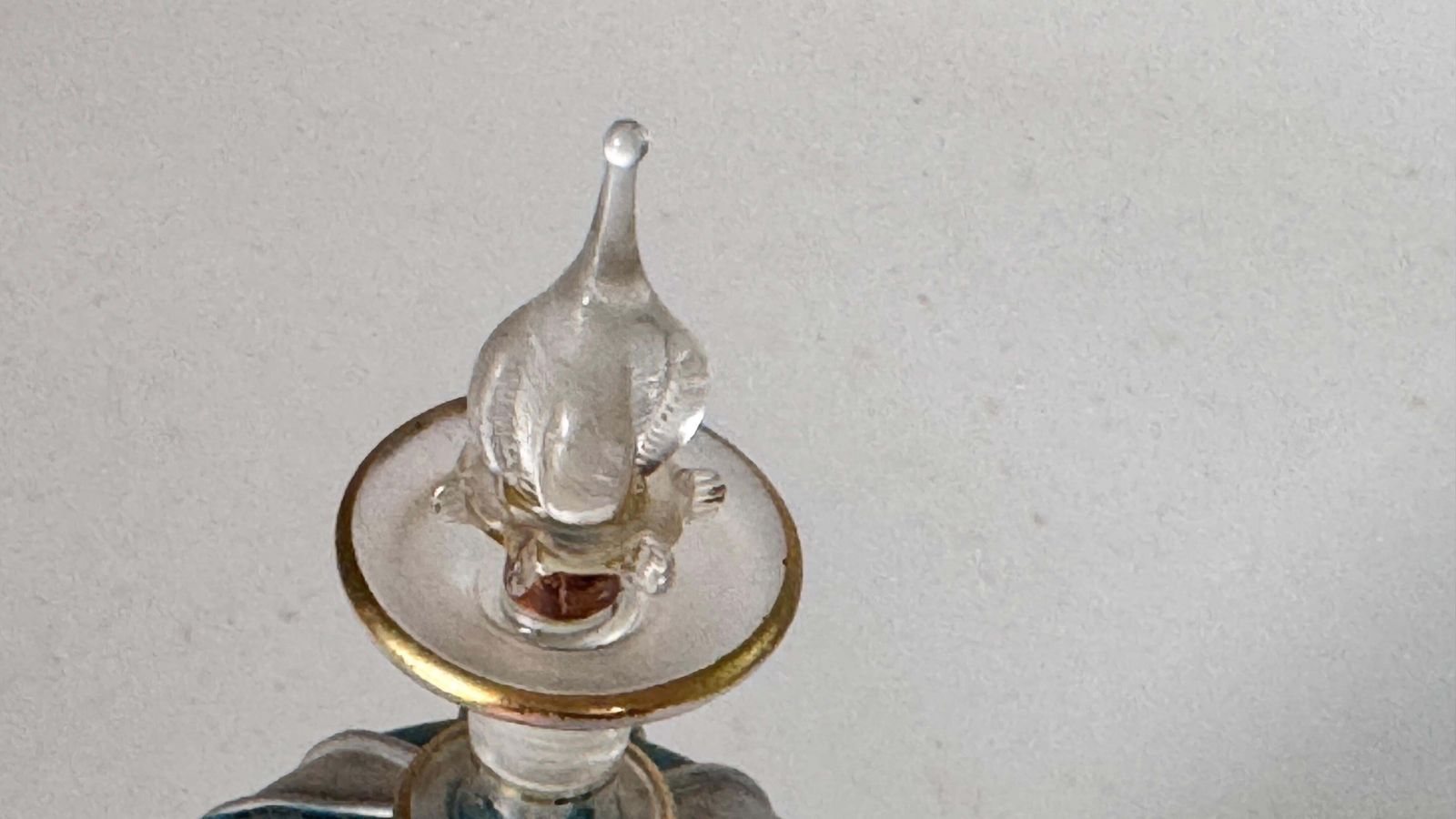photo for sale 1960s Venetian Hand Painted Perfume Bottle, Light Glass With Gold Accents