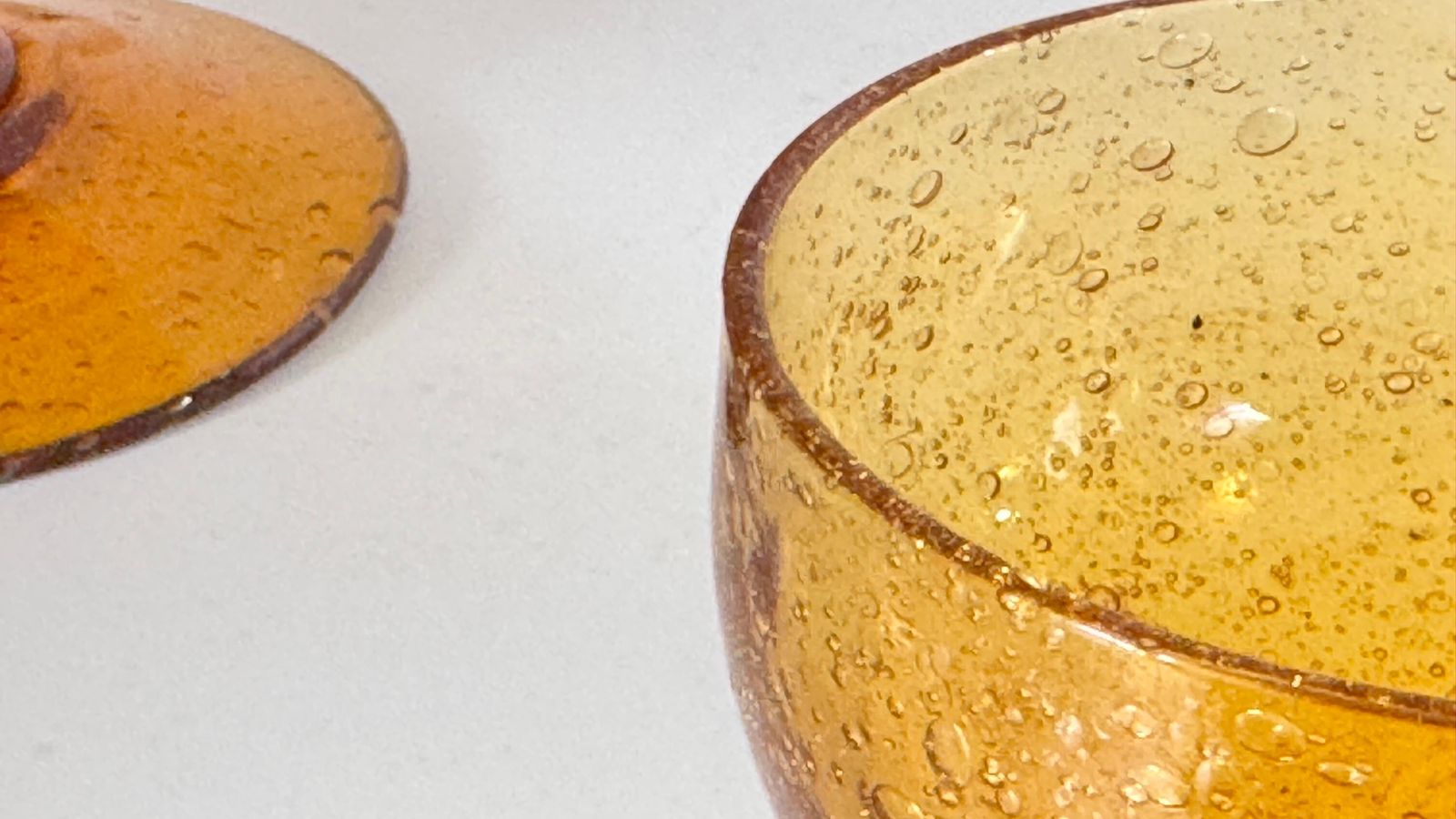 1970s Biot Glass Fruit Bowl & Cocktail Set, Yellow Orange Bubble Glass France photo vintage