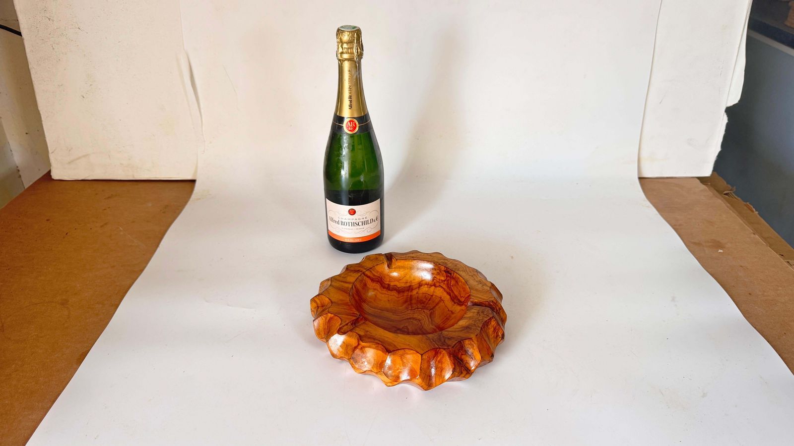 Large Round Olive Wood Ashtray Or Catchall, French Brutalist Style, 1950s photo furniture