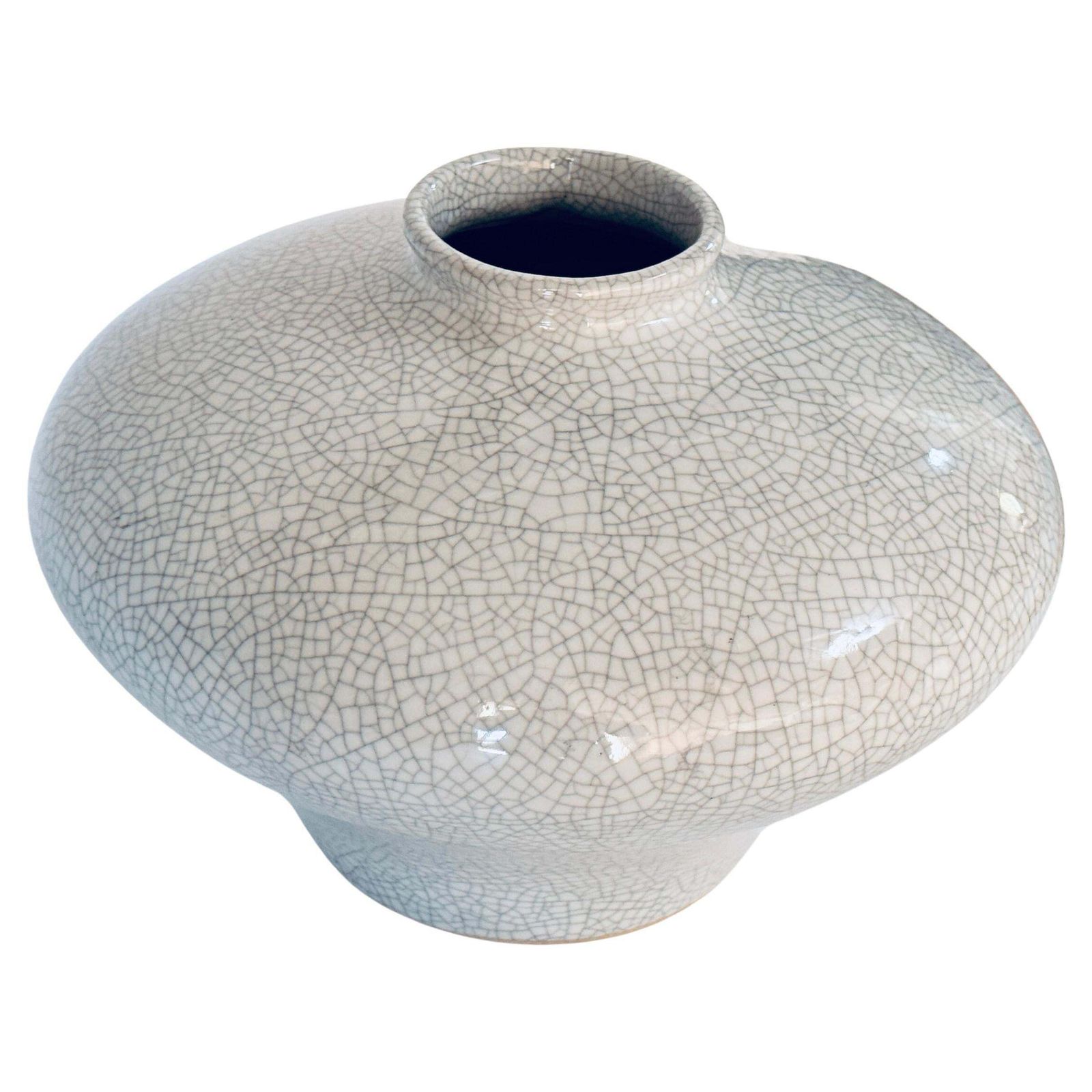 French Art Deco Crackled Ceramic Vase, White With Delicate Crazing, 20th Century photo for sale