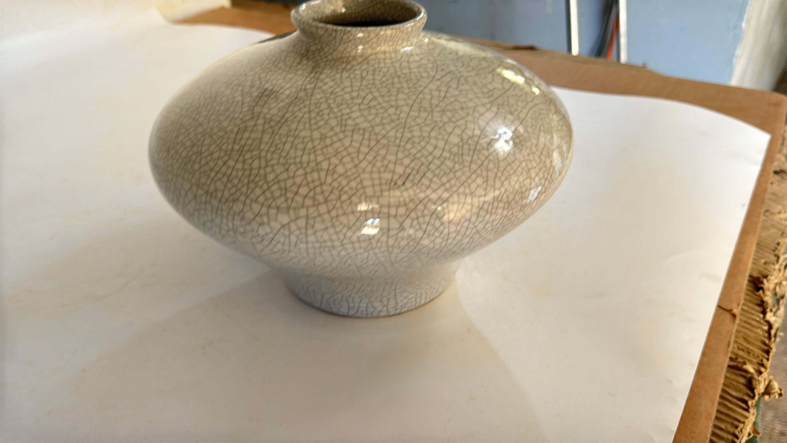French Art Deco Crackled Ceramic Vase, White With Delicate Crazing, 20th Century photo Home Decor