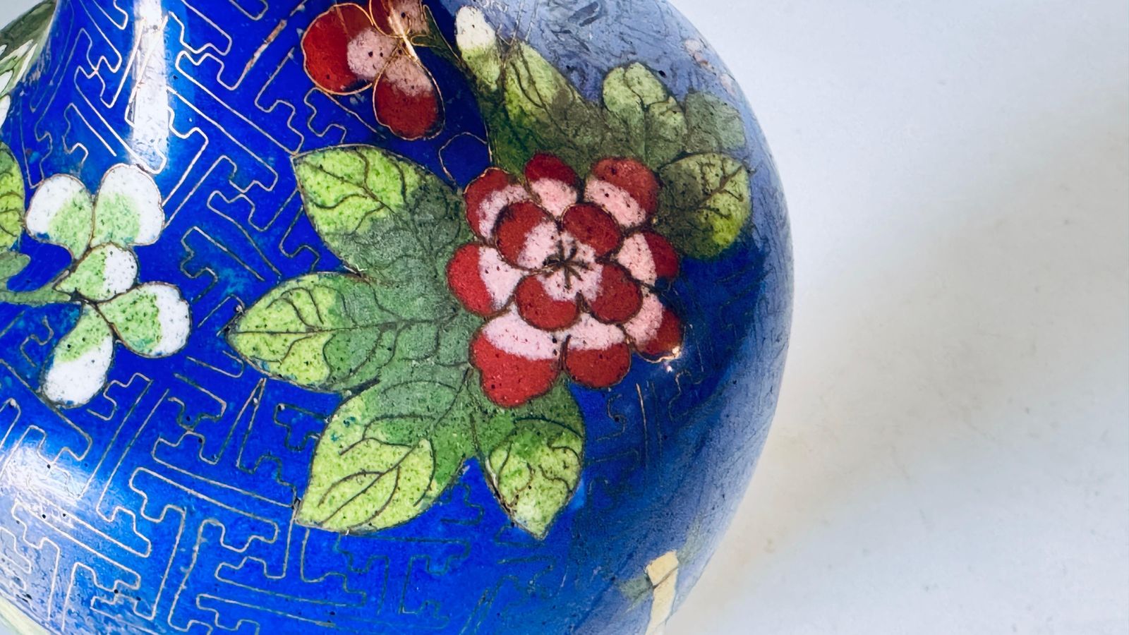 Early 20th Century Chinese Cloisonné Table Lamp, Floral Motifs, Brass Accents photo for sale