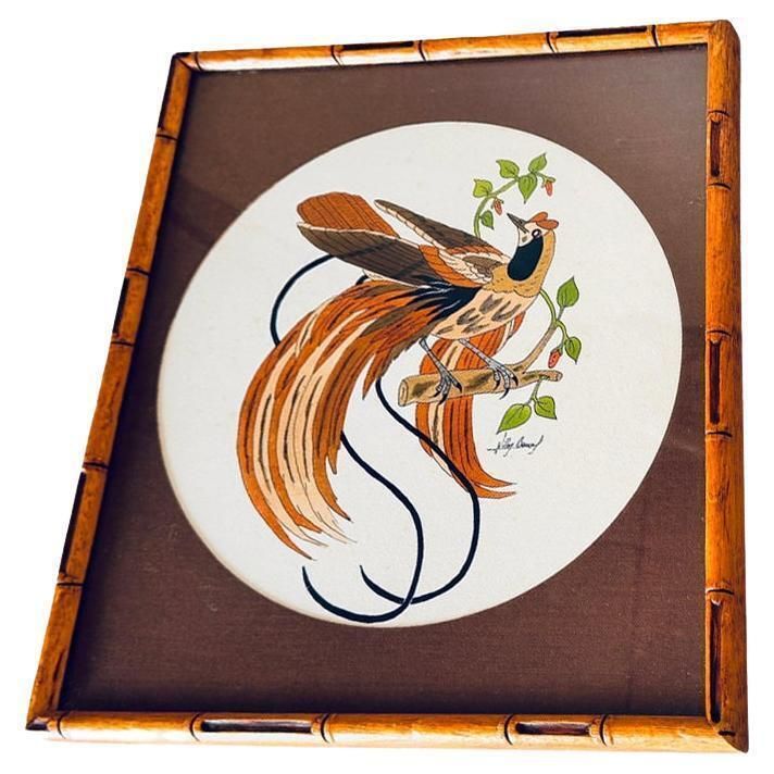 Early 20th Century French Watercolor Of A Bird, Signed, In A Wood Frame