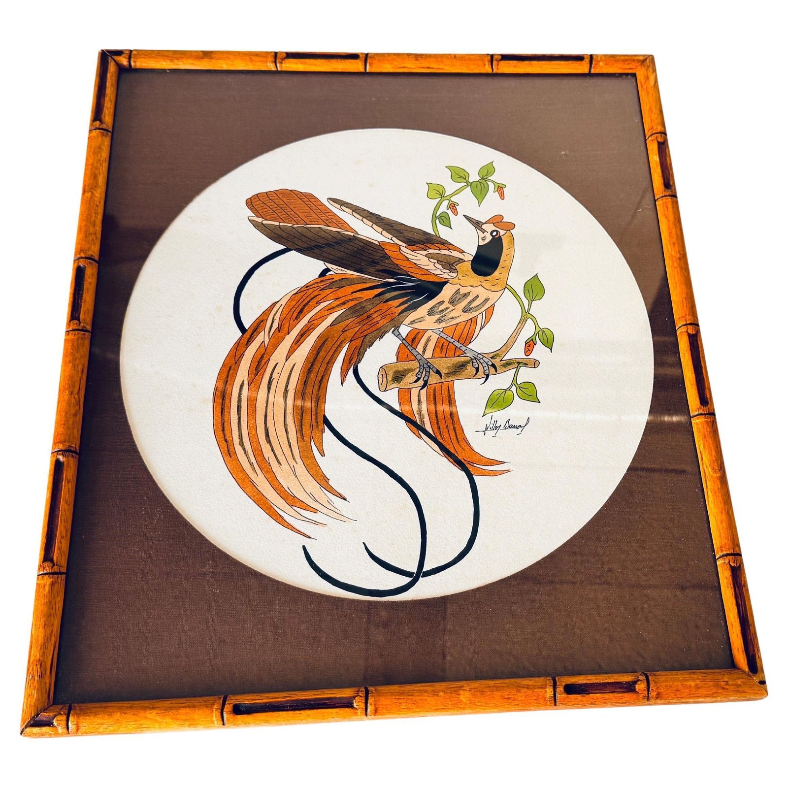 Early 20th Century French Watercolor Of A Bird, Signed, In A Wood Frame photo for sale