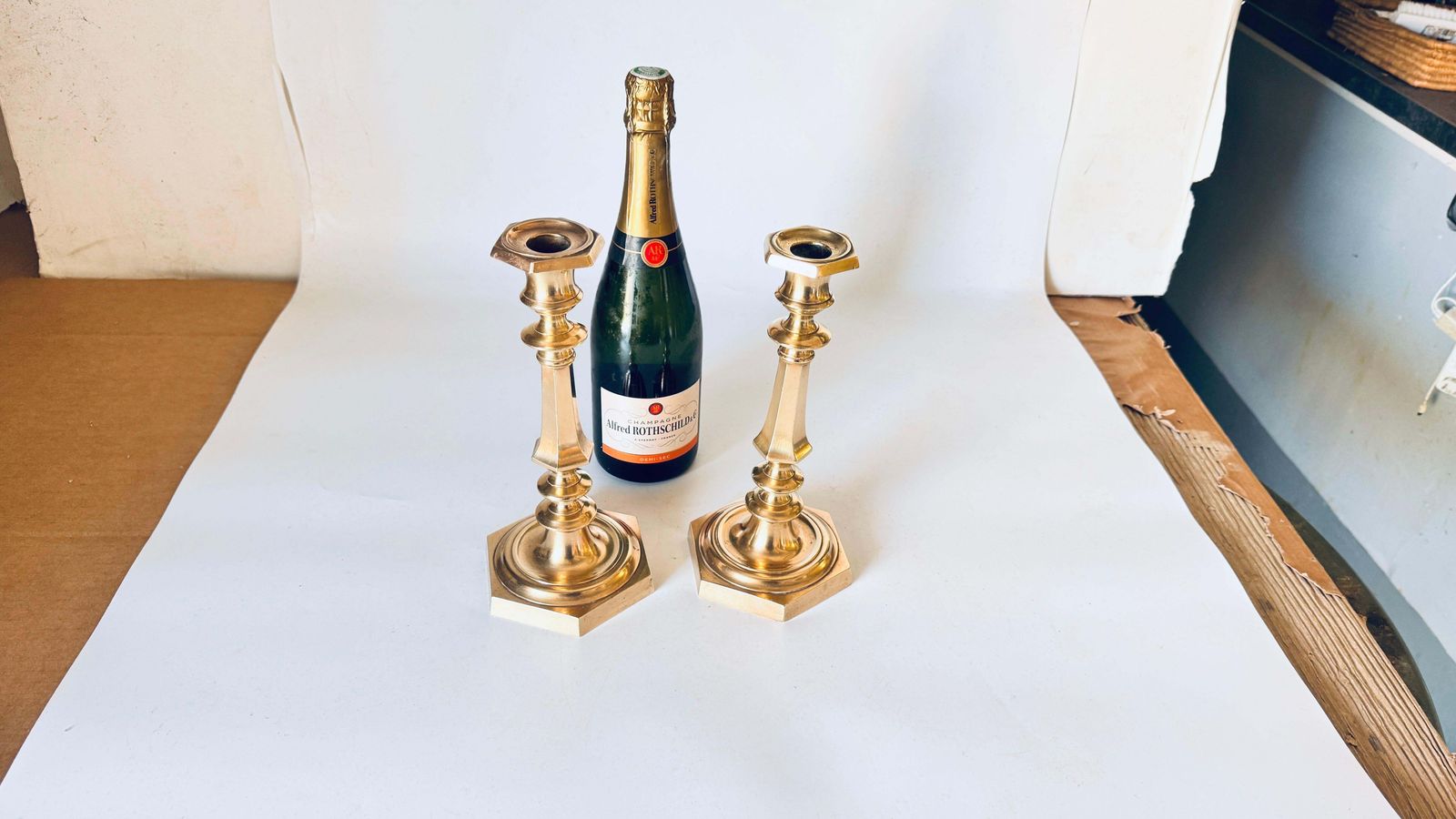 Pair Of 19th Century French Gilded Bronze Candlesticks Octagonal Base photo furniture