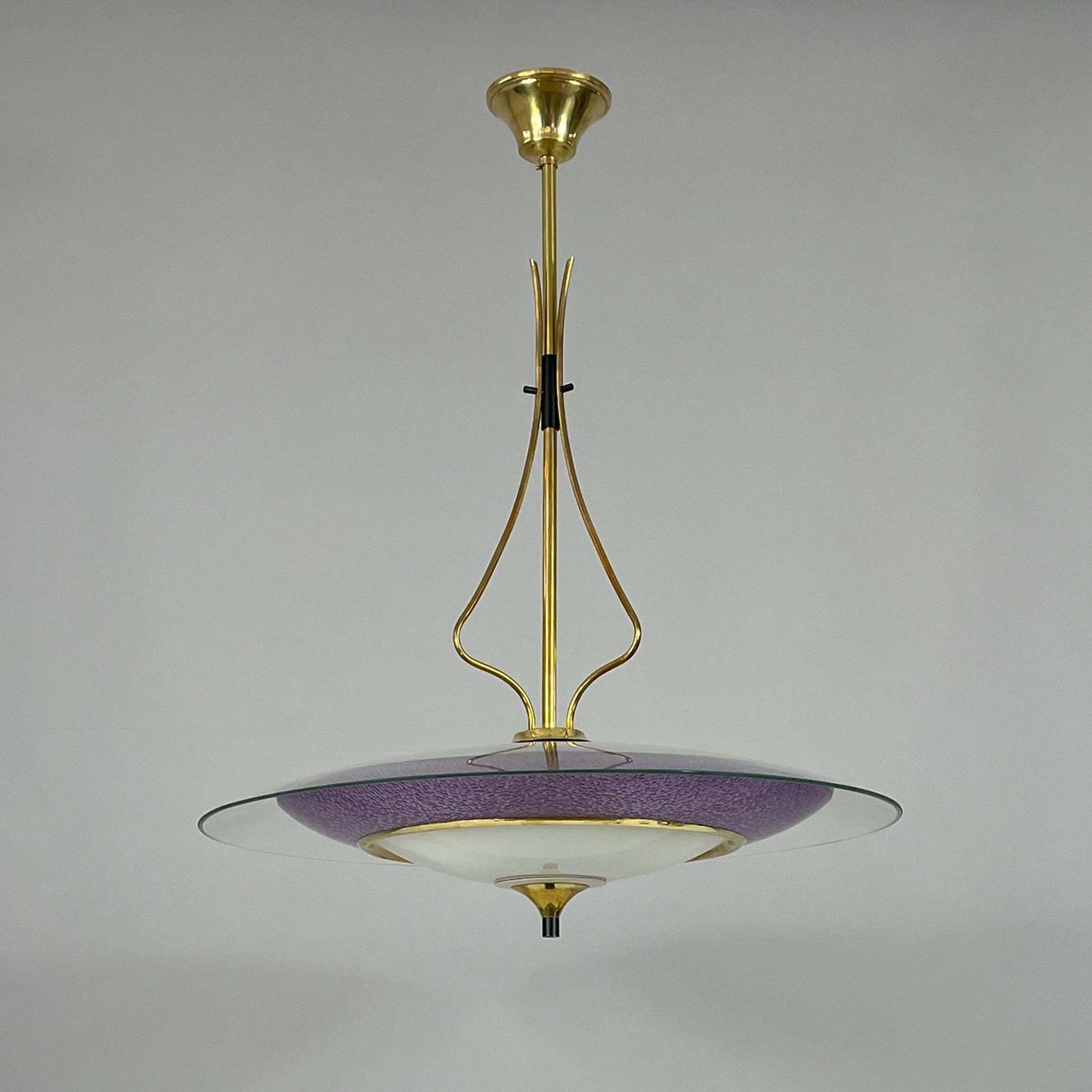 Pietro Chiesa Fontane Arte Style Glass & Brass Chandelier, Italy 1950s photo Lighting
