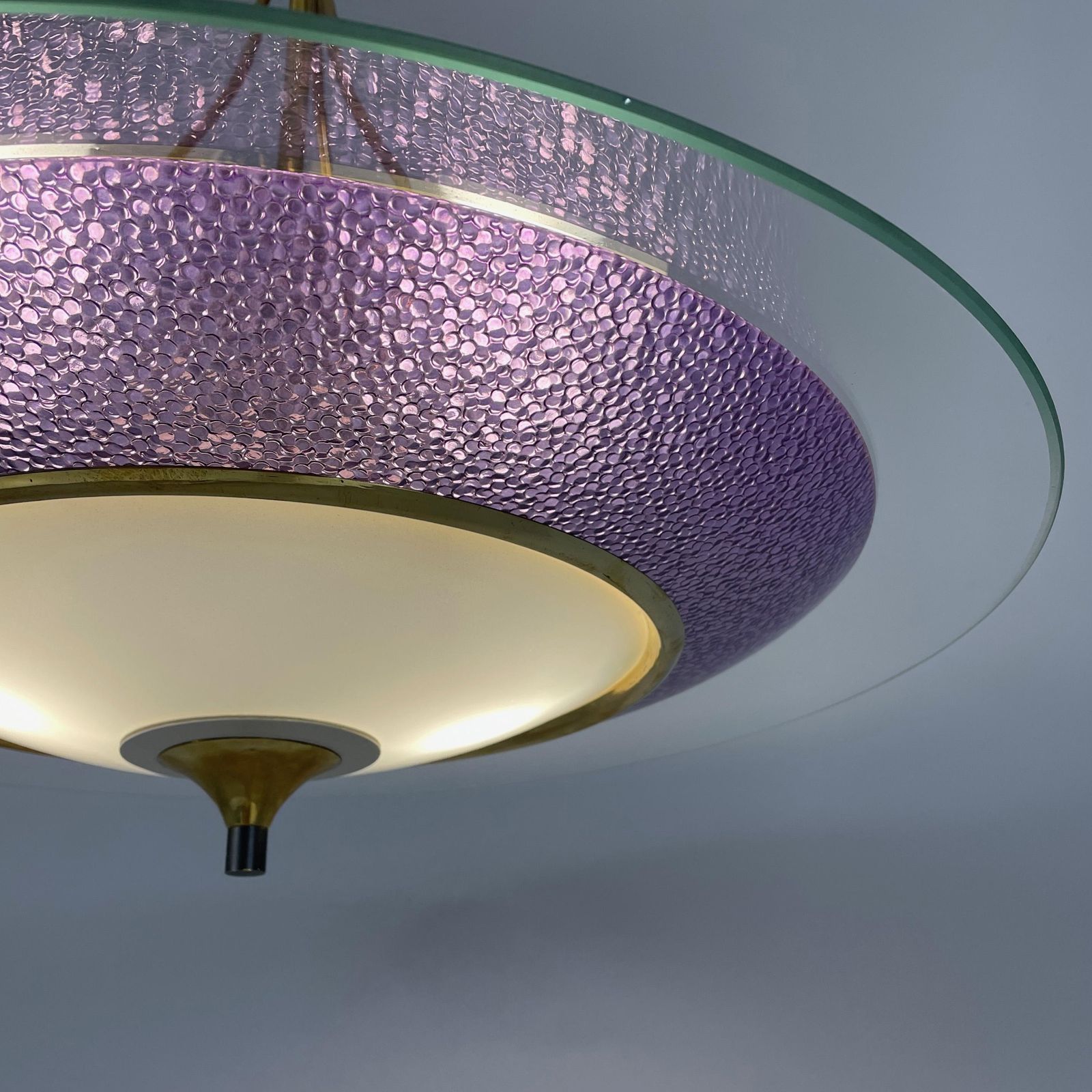 Lighting Pietro Chiesa Fontane Arte Style Glass & Brass Chandelier, Italy 1950s photo