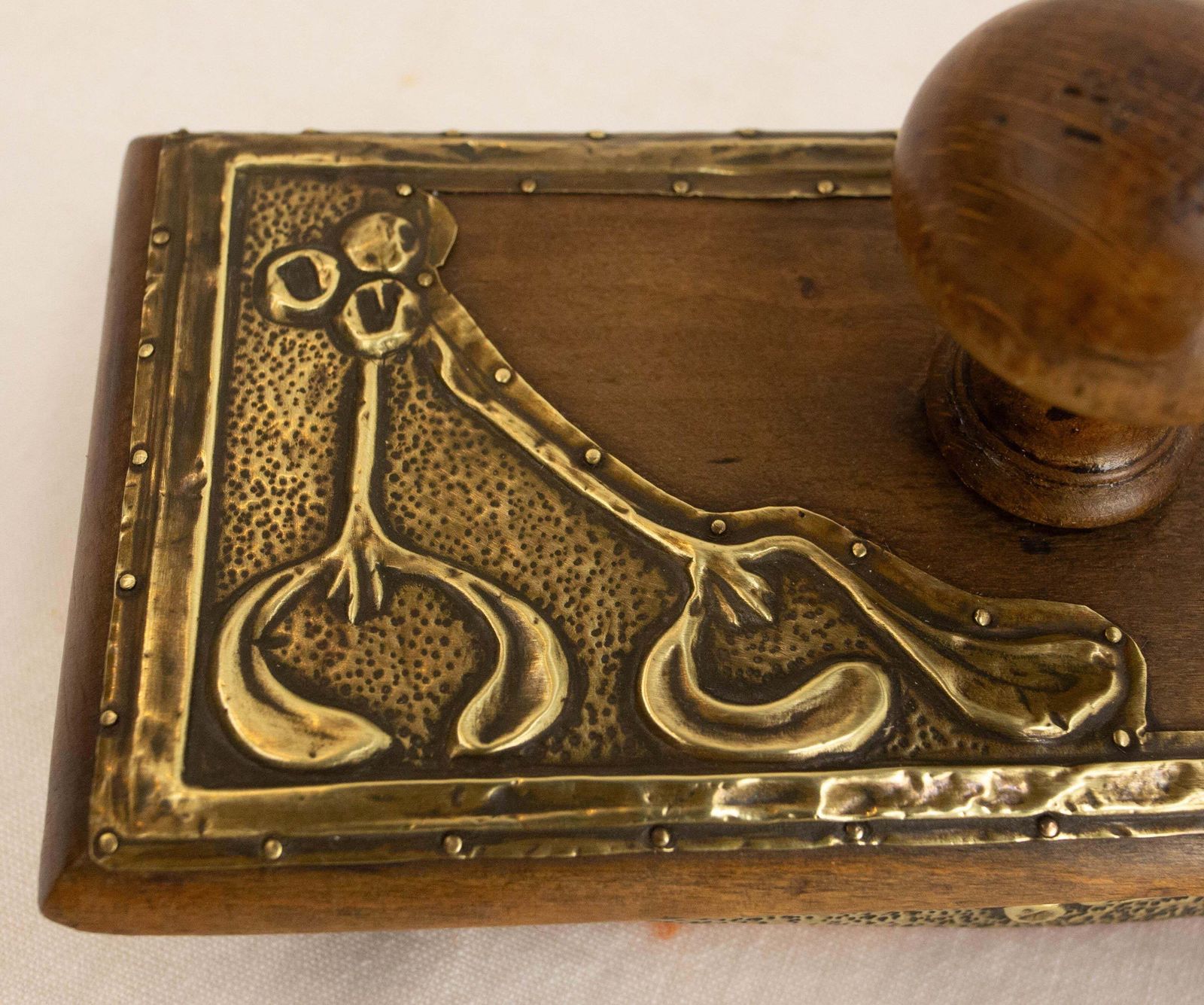 photo furniture French Copper & Wood Desk Art Nouveau Ink Blotter, Circa 1920