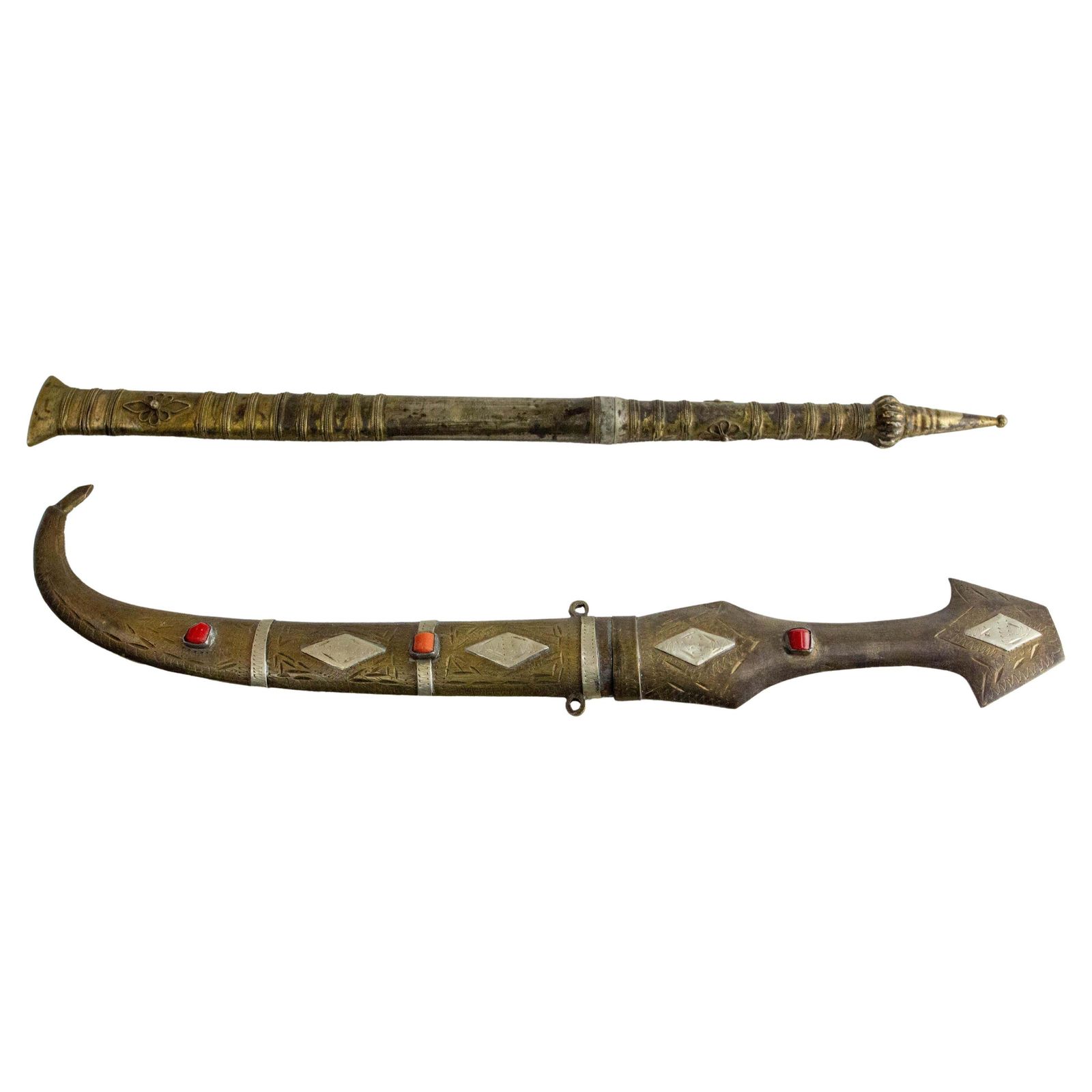 Set Of Moroccan Letter Openers Brass & Stone, Late 19th Century