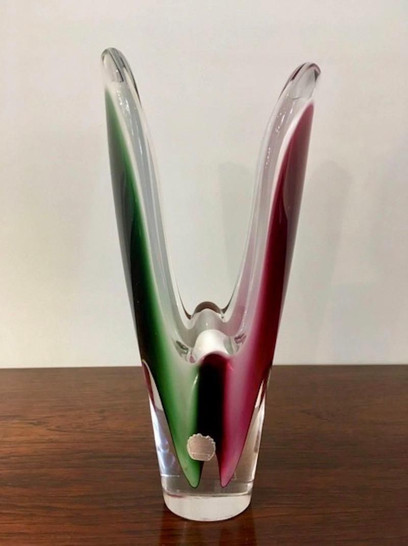 Pair Of Paul Kedelv For Flygsfors Coquille Crystal Vases photo vintage