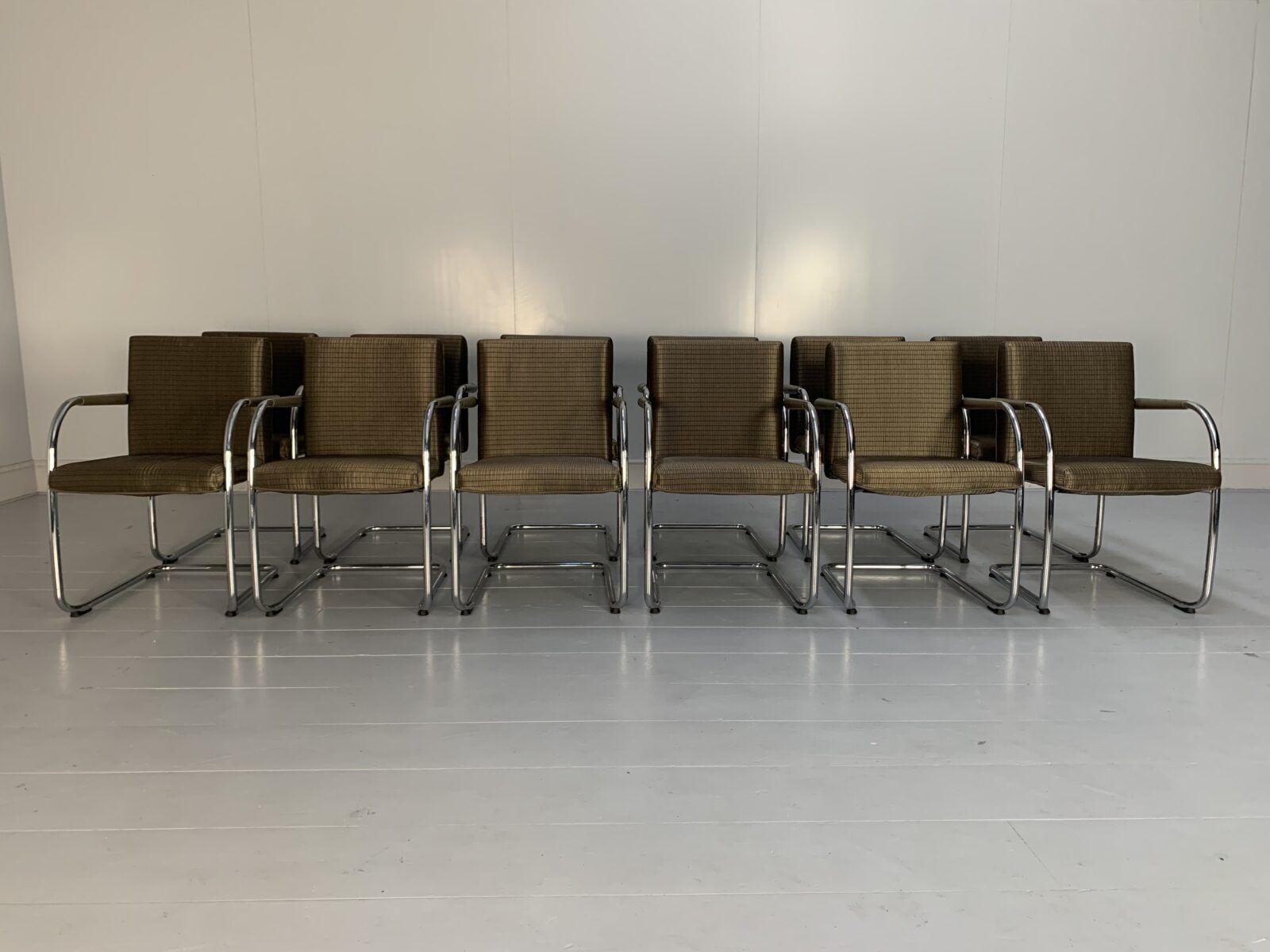 12 Vitra “Visasoft” Dining Meeting Chairs – In Gold Fabric & Leather photo furniture