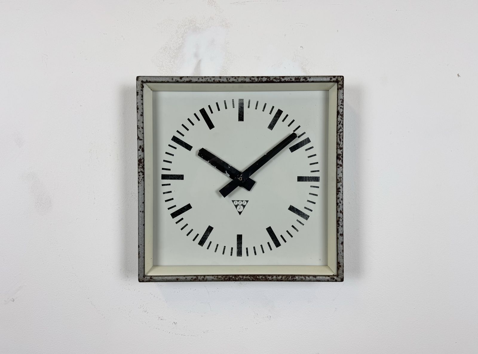 Grey Rusty Industrial Square Wall Clock From Pragotron, 1970s photo furniture