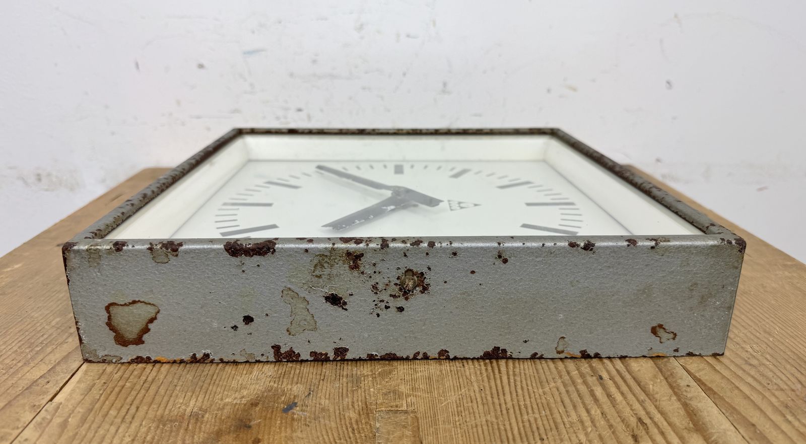 Grey Rusty Industrial Square Wall Clock From Pragotron, 1970s photo Home Decor