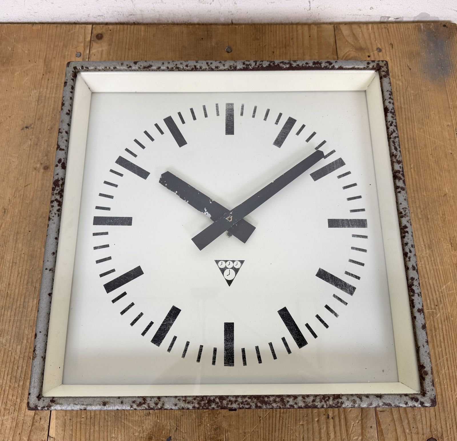 Grey Rusty Industrial Square Wall Clock From Pragotron, 1970s photo 199.0
