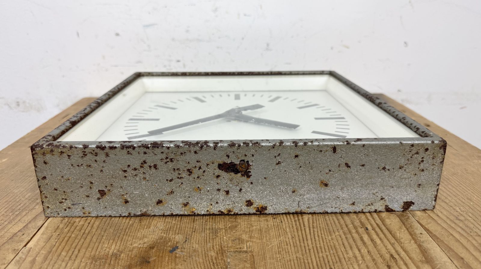 199.0 Grey Rusty Industrial Square Wall Clock From Pragotron, 1970s photo