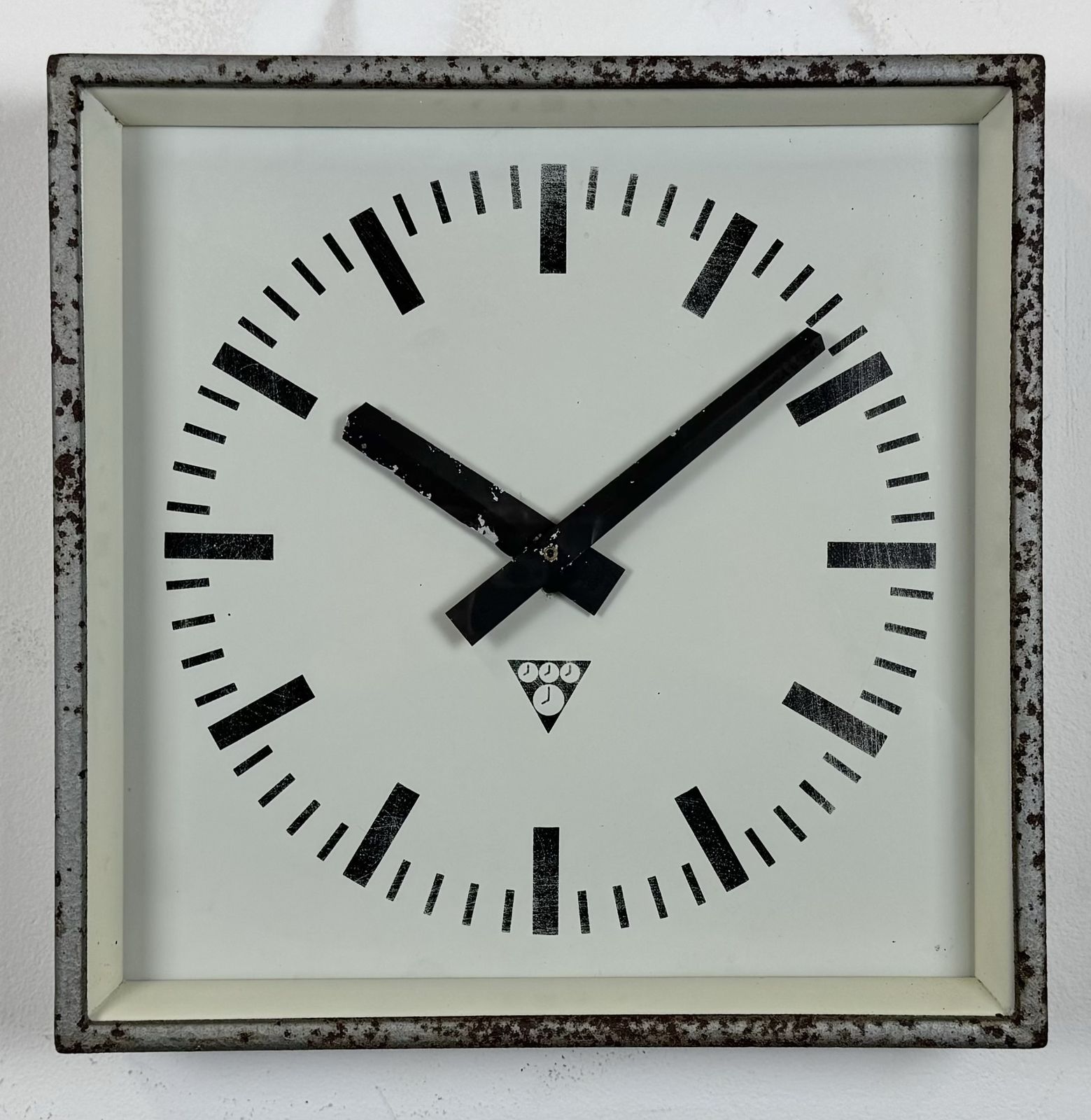 photo buy Grey Rusty Industrial Square Wall Clock From Pragotron, 1970s