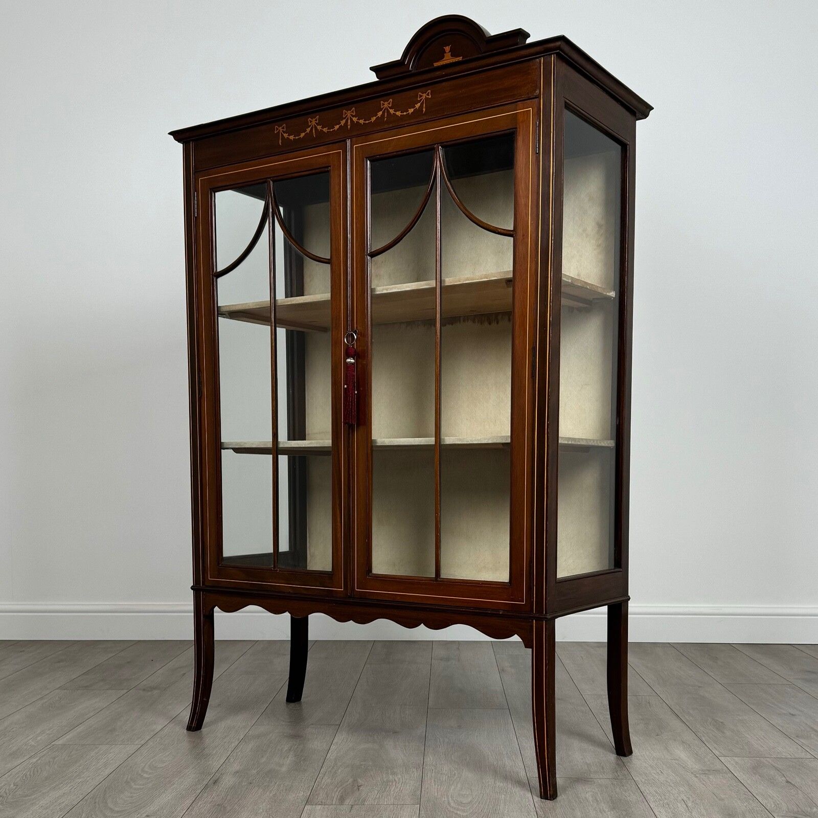 Antique 20th Century Inlaid Display Cabinet In Mahogany photo for sale