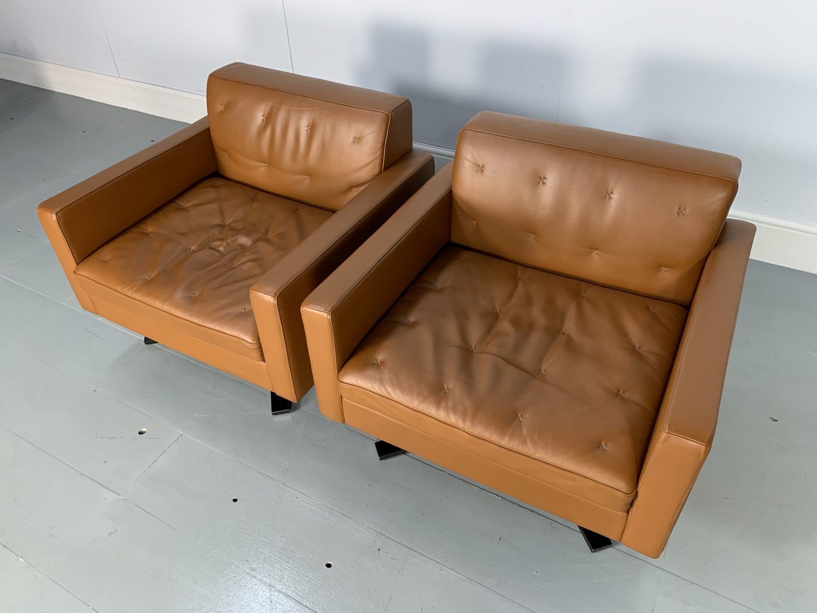 Pair Of Poltrona Frau “Kennedee” Armchairs – In Tan Brown “Pelle Frau Sc” Leather photo furniture