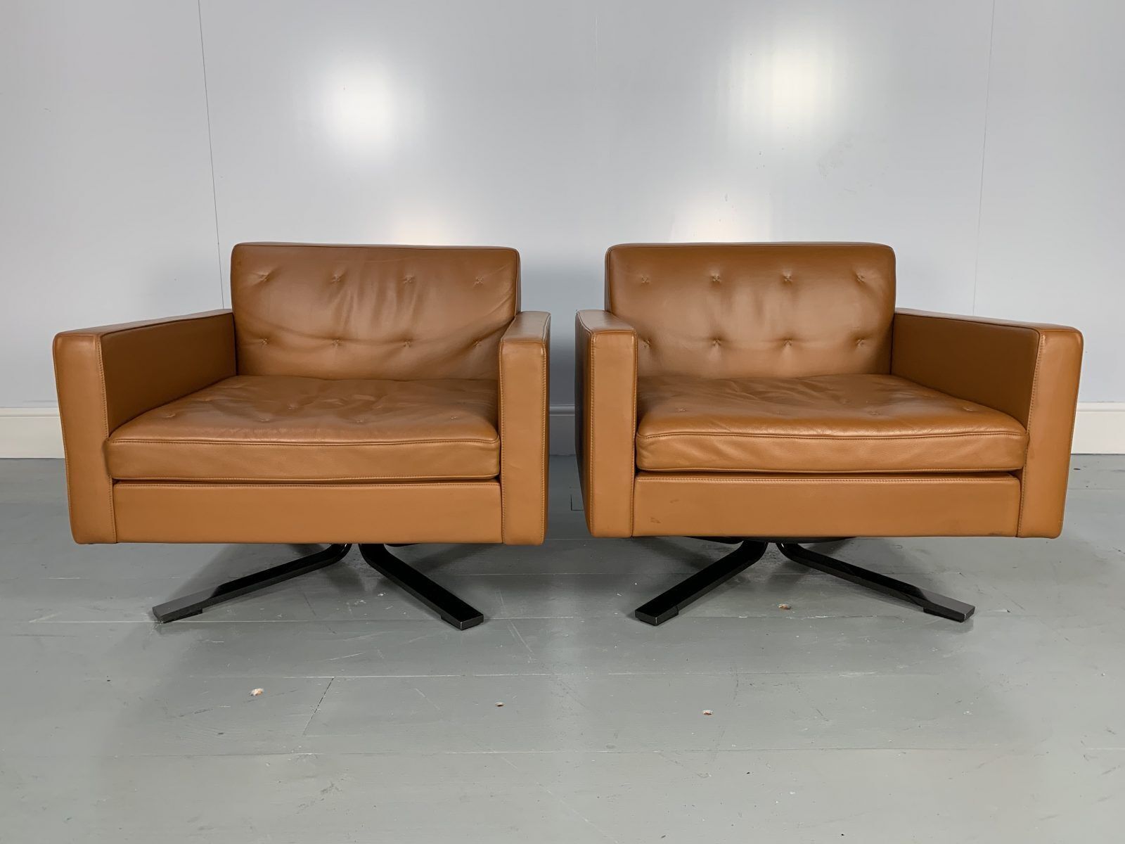 Pair Of Poltrona Frau “Kennedee” Armchairs – In Tan Brown “Pelle Frau Sc” Leather photo for sale