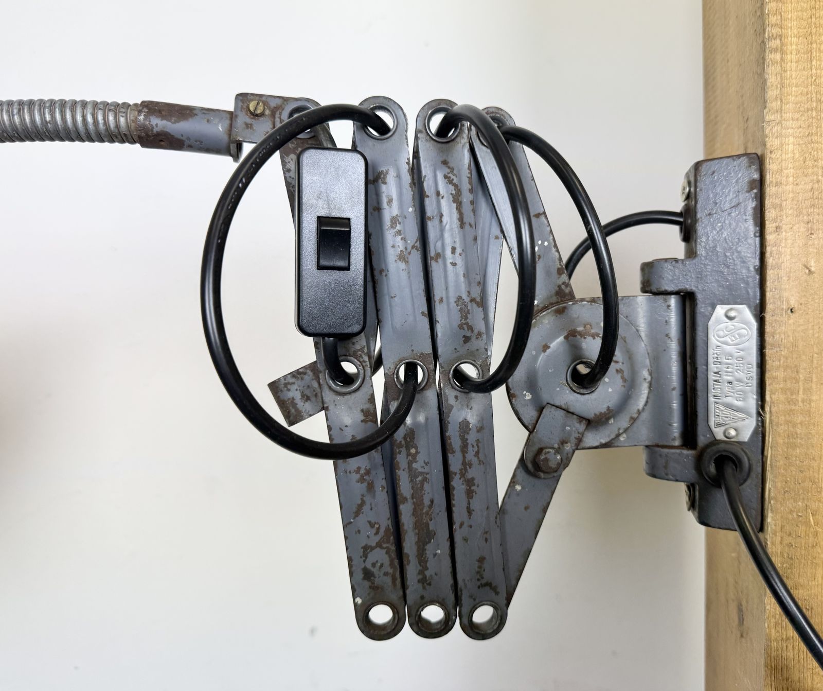photo for sale Grey Industrial Scissor Wall Lamp From Elektroinstala, 1960s