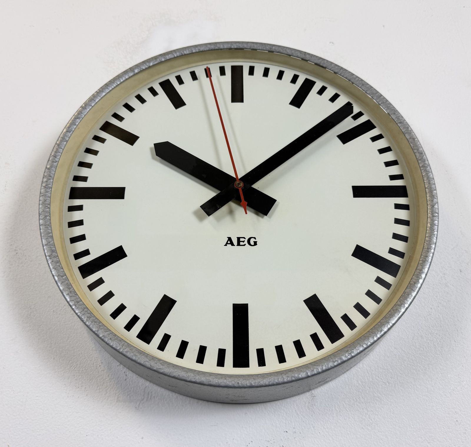 photo for sale Grey Electric Industrial Station Wall Clock From Aeg, 1960s