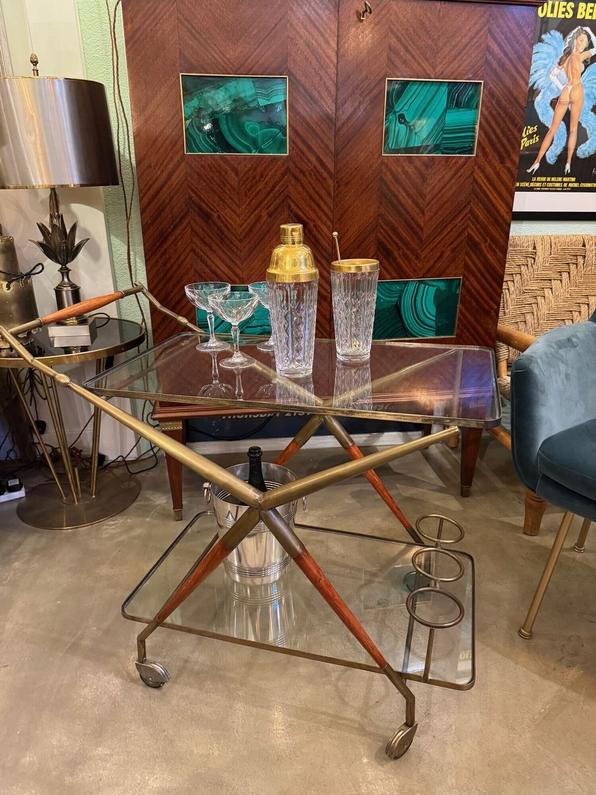An Italian 1950s Brass And Lacquered Wood Bar Trolley By Cesare Lacca photo vinterior