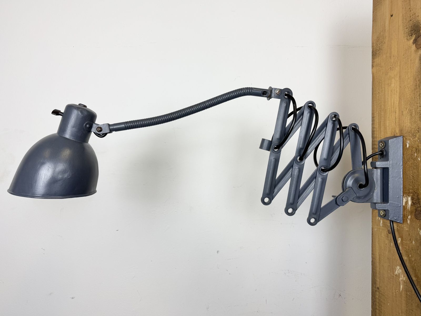Grey Painted Industrial Scissor Wall Lamp, 1960s photo for sale