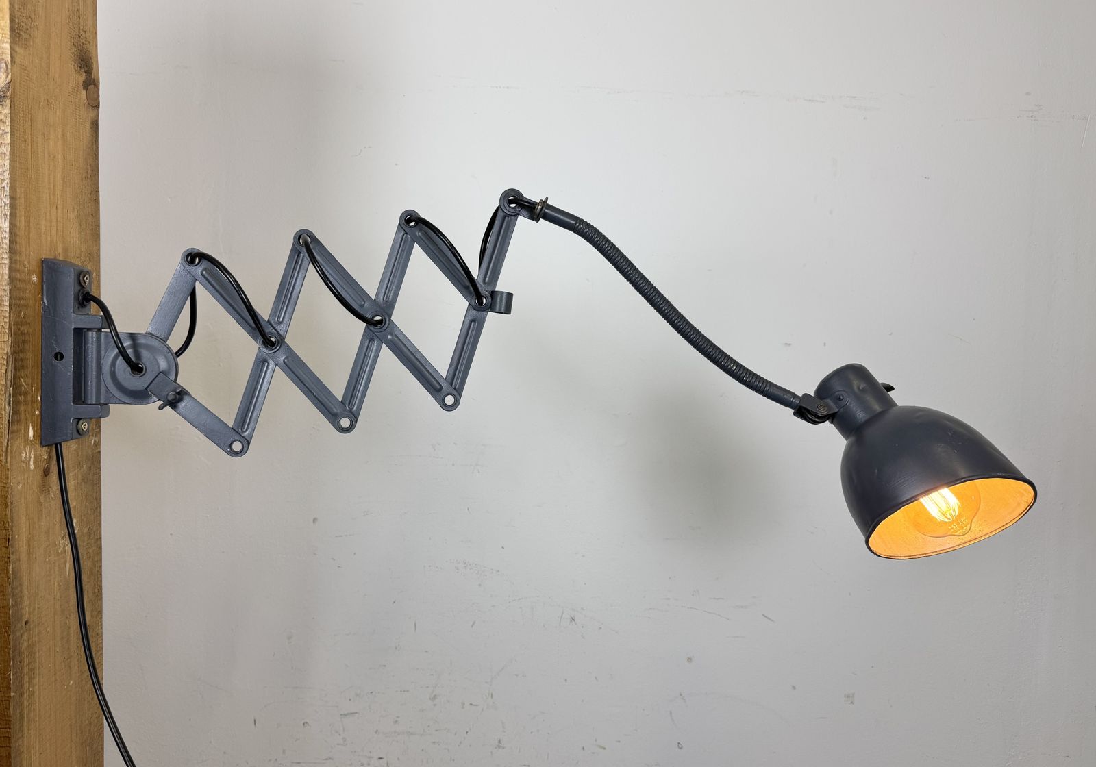 photo for sale Grey Painted Industrial Scissor Wall Lamp, 1960s