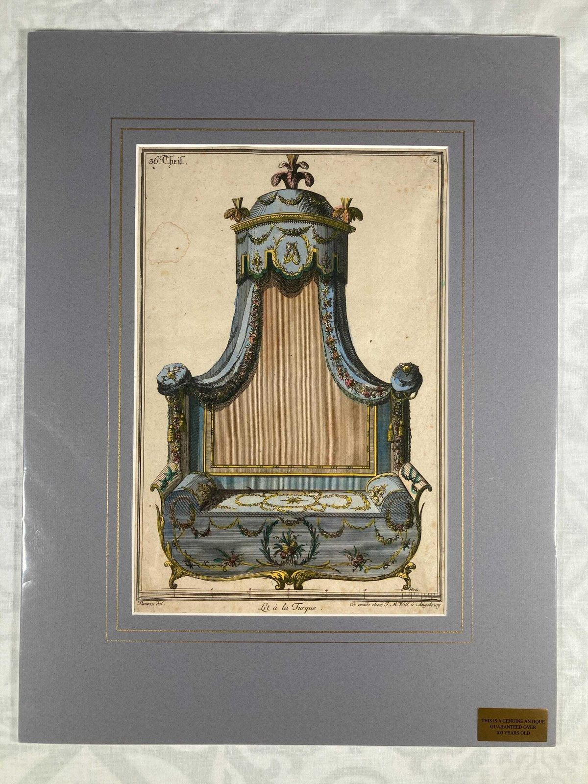 Stunning Rare Collectable Authentic 18th Century Antique Furniture Design Print   Perfect For Antiques Collectors & Art Lovers