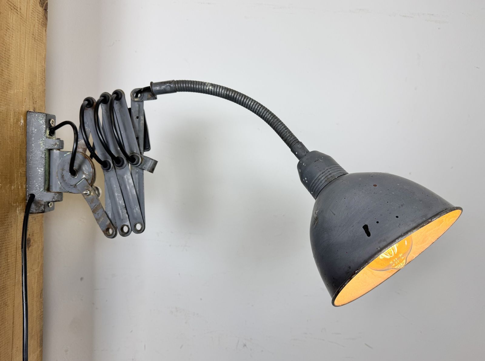 photo furniture Grey Industrial Gooseneck Scissor Wall Lamp From Elektroinstala, 1960s