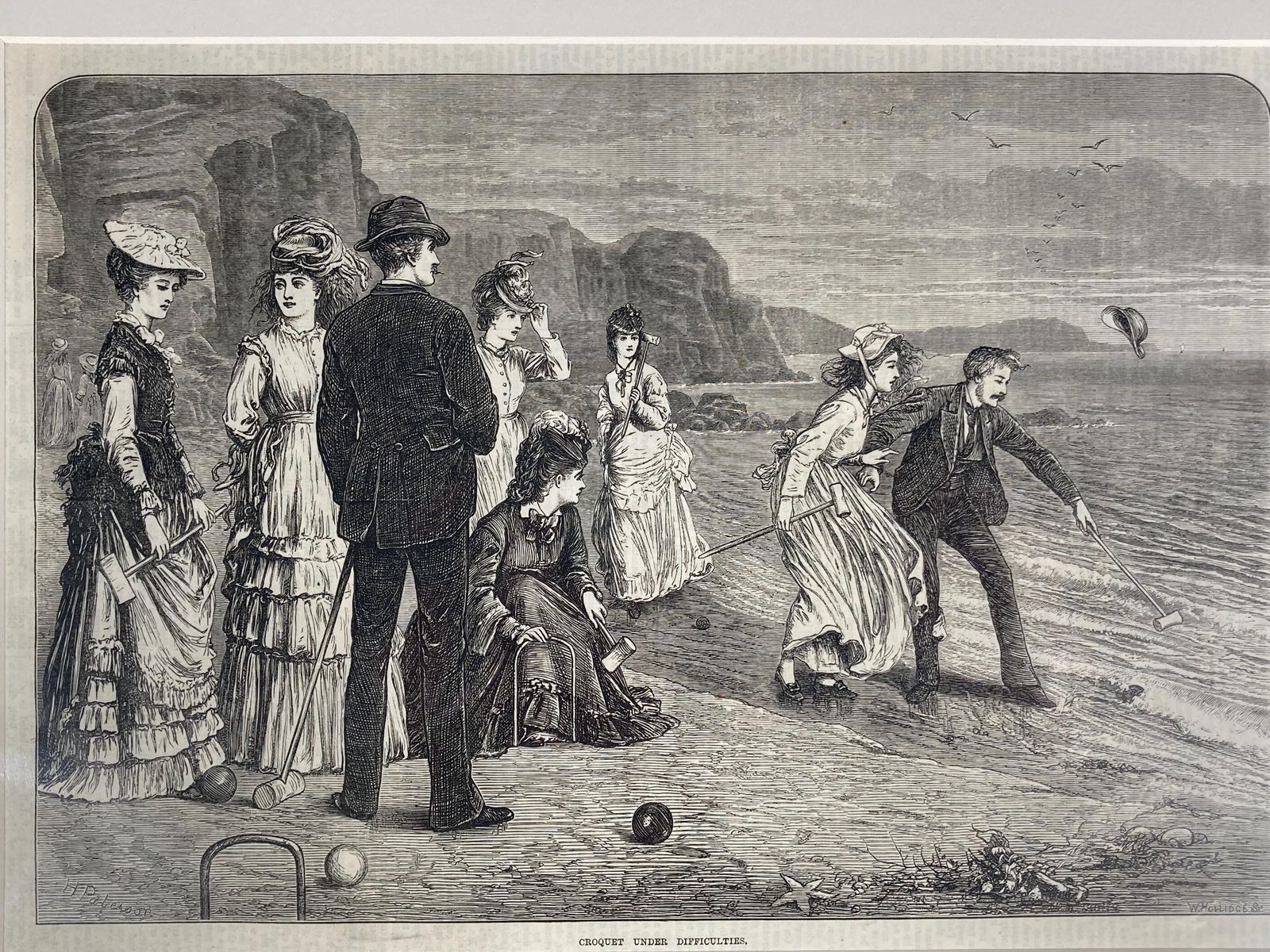 Antique Engraving "Croquet Under Difficulties" By Helen Paterson   London Illustrated News 1871