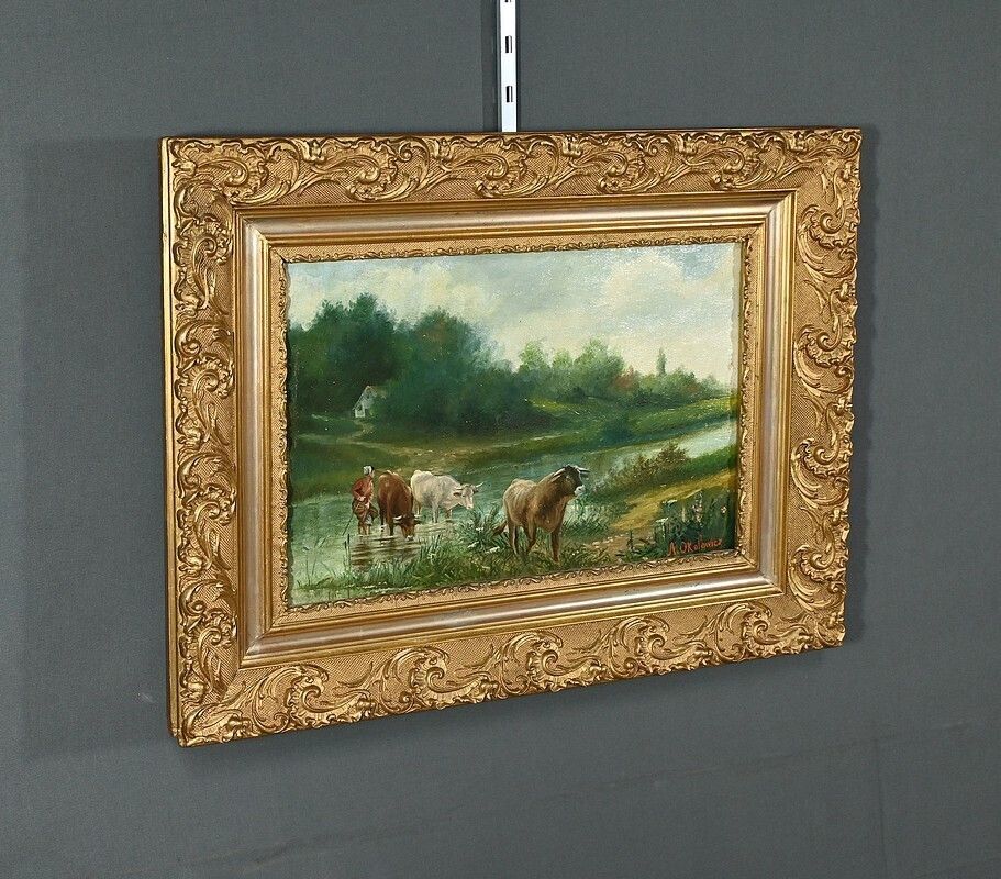 Oil On Canvas “Pastures” By N. Okolowicz – Early 20th Century photo furniture