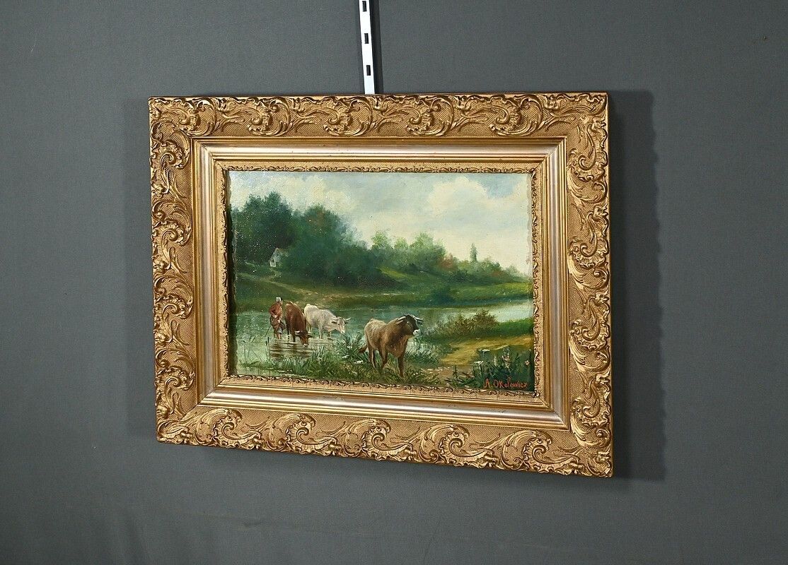 Oil On Canvas “Pastures” By N. Okolowicz – Early 20th Century photo for sale