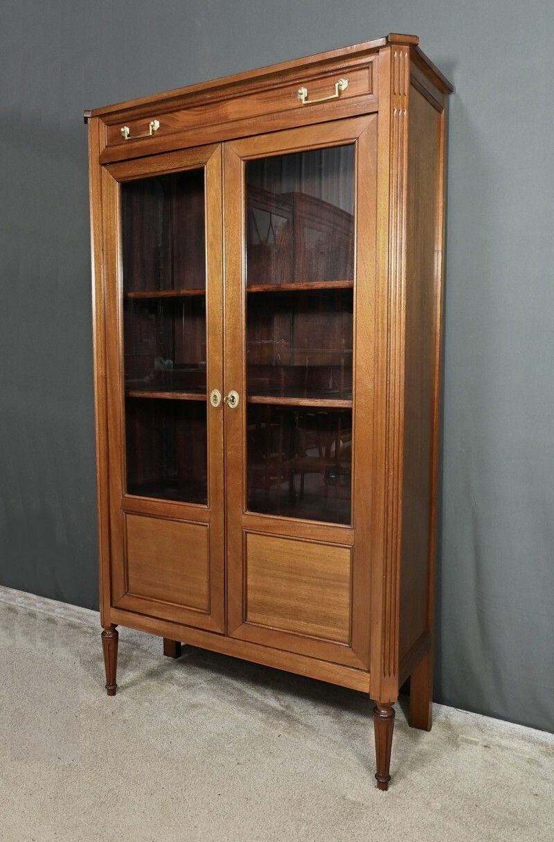 Small Glass Fronted Mahogany Bookcase, Louis XVI Style – Late 19th Century photo furniture