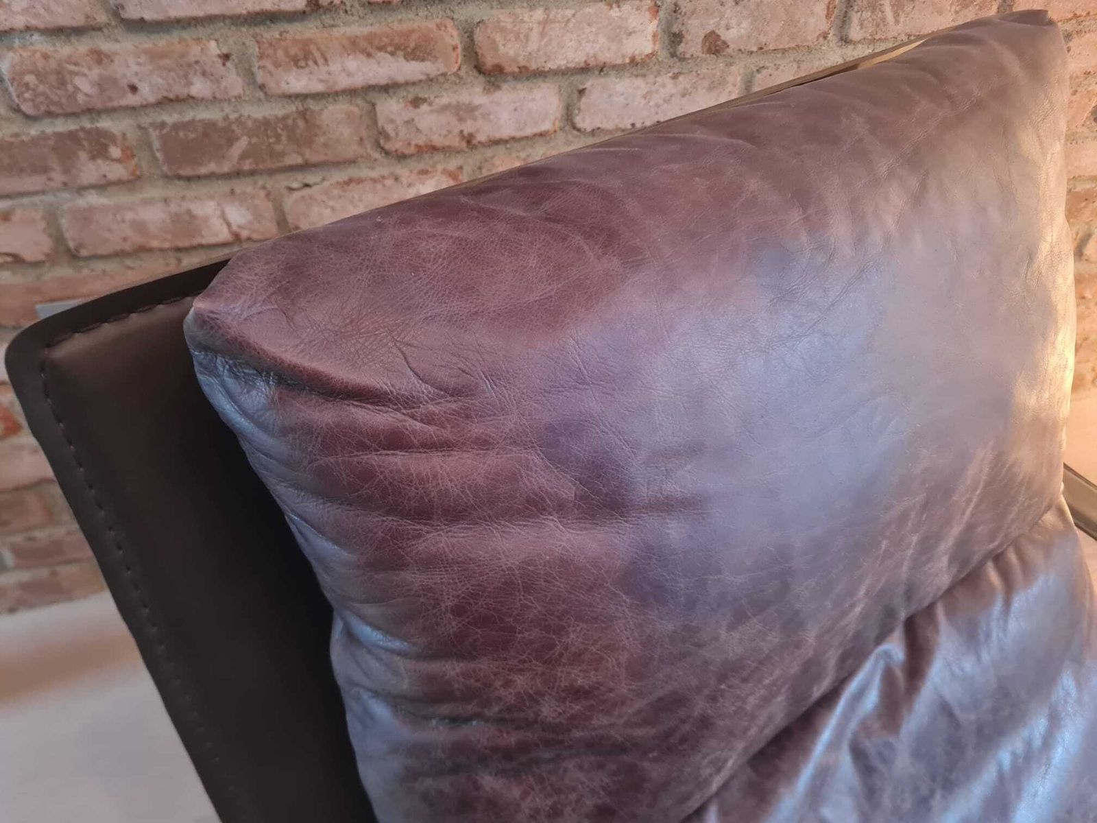 Industrial Style Leather Brown Armchair Steel Frame Used photo for sale