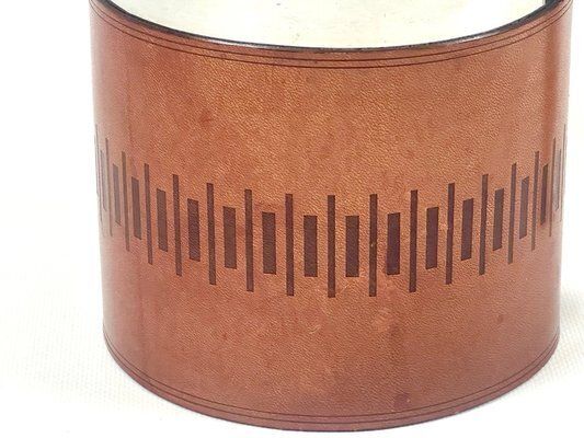 Mid Century Leather And Steel Ice Bucket From Grasoli, 1960s photo 189.0