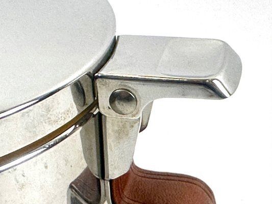 Mid Century Leather And Steel Ice Bucket From Grasoli, 1960s photo vinterior