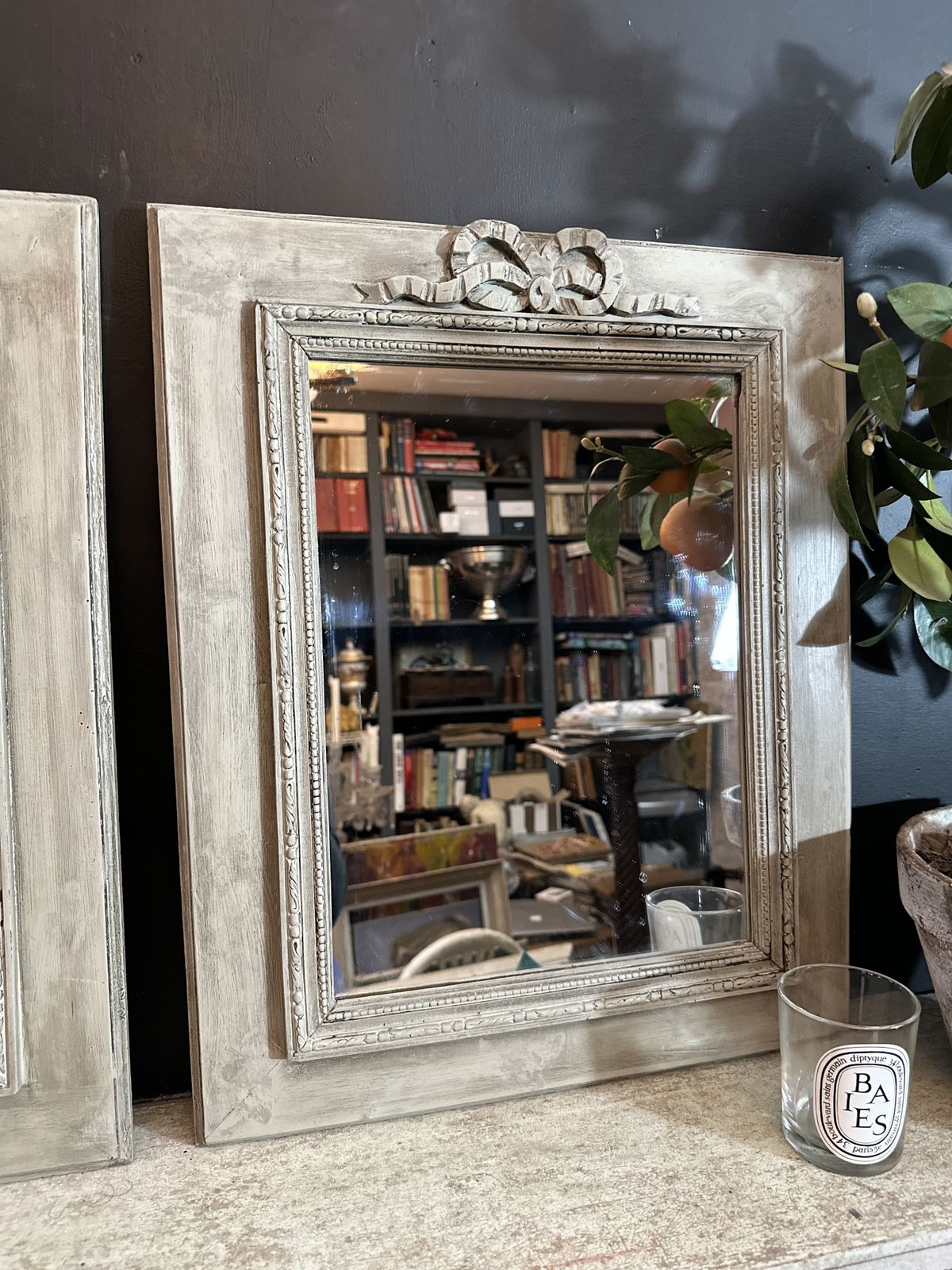 photo furniture Really Pretty Pair Of Painted French Wall Mirrors – Soft ‘Eau De Nil’ With Dark Wax