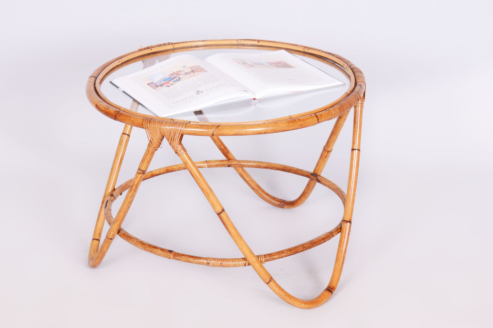Original Mid Century Coffee Table, By Alan Fuchs, Rattan, Czech, 1940s
