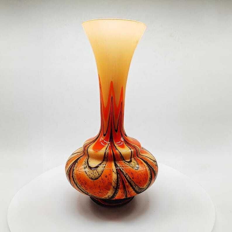 1970s Jacketed Vase 36 Cm H In Murano Glass By Carlo Moretti     Made In Italy