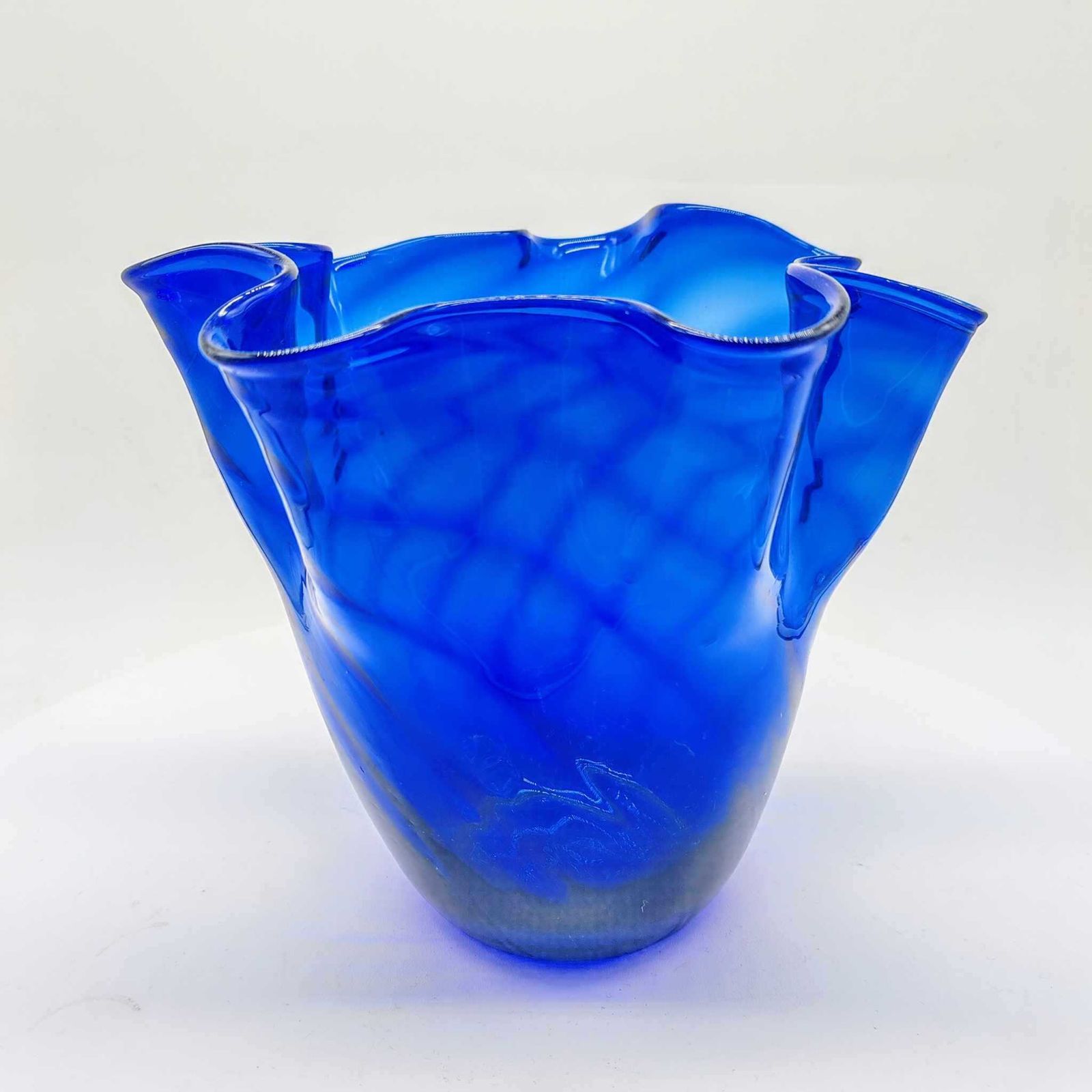 1960s Vintage Blue Jacketed Fazzoletto Vase In Murano Glass By Ca'dei Vetrai   Made In Italy photo for sale